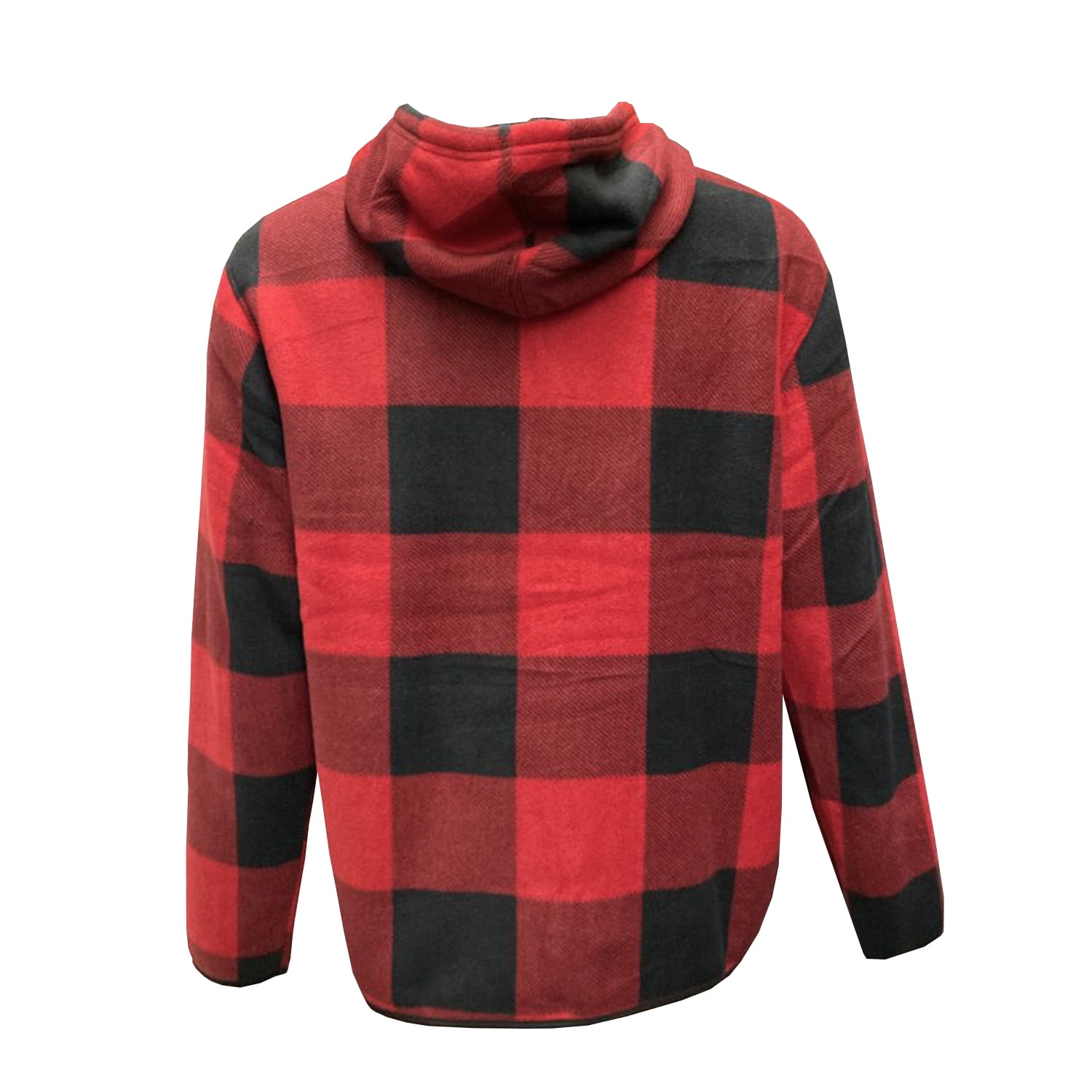 Pocket Long Sleeve Flannel Hoodie, Red 