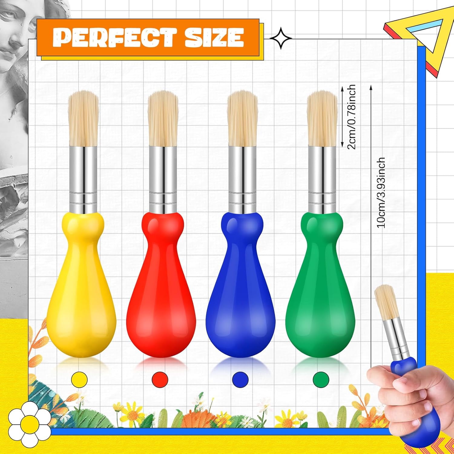 ABPETE 36 Pcs Chubby Paint Brushes for Kids Bulk Toddler Paint Brushes with Colorful Handle Washable Easy Grip Clean Vegan Bristles for Baby Preschool Watercolor Painting Art Supplies Craft Projects