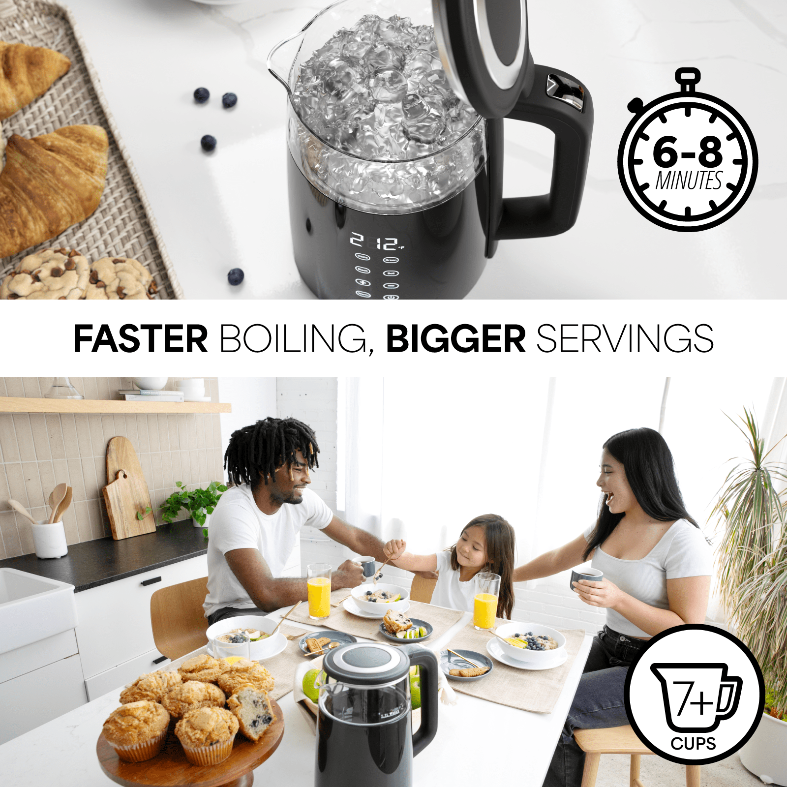 Ophanie 1500W Fast Boiling Electric Kettle,Teapot With Keep Warm Function, 1.7Liter Hot Water Boiler Heater Pot automatic shut off,Digital Display Temperature Control,Glass