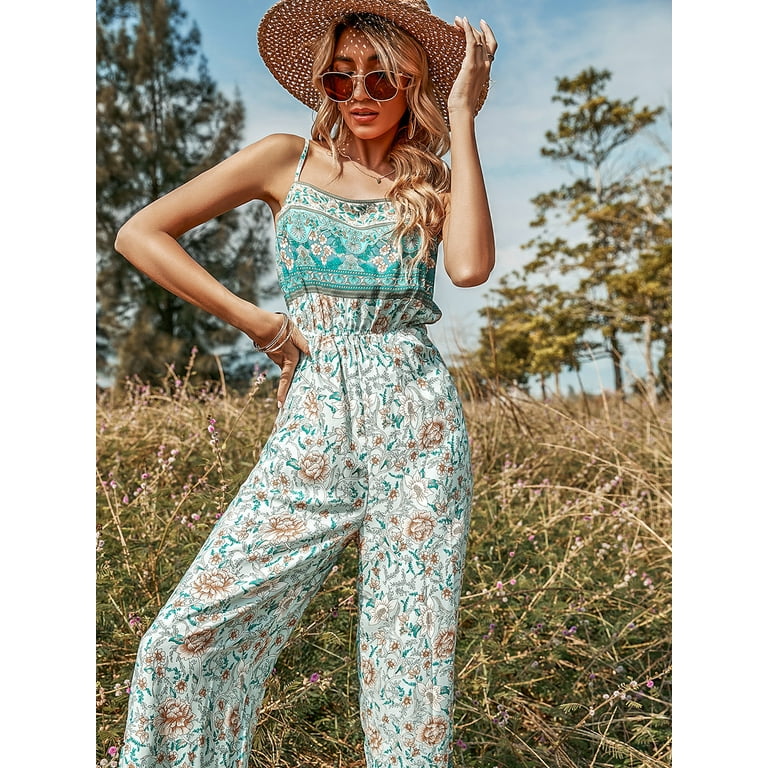 Multicolor Floral Straight Neck Spaghetti Strap Boho Jumpsuit Walmart