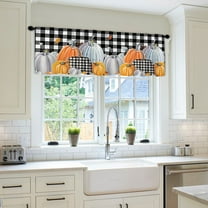 Thanksgiving Curtains with Plaid and Pumpkin Pattern, Soft Beautiful Curtain for Kitchen or Living Room Decorations 90.55x23.62Inch Multicolor