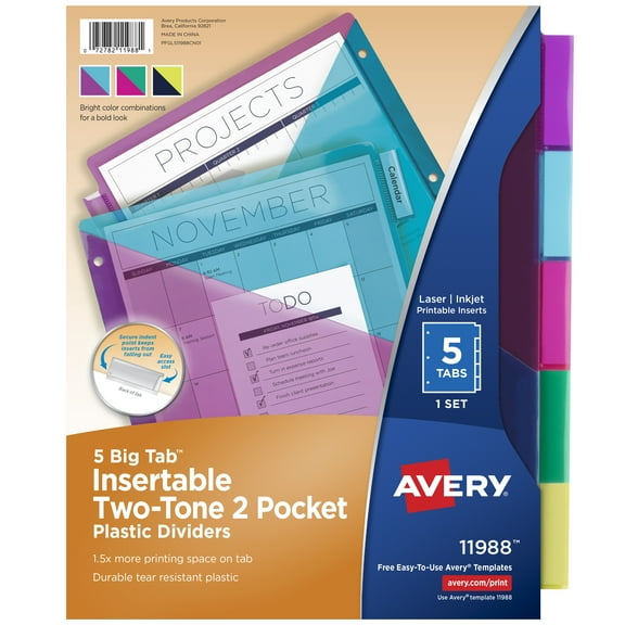 Avery Big Tab 2-Pocket Dividers, 5-Tab, Two-Tone (00031)