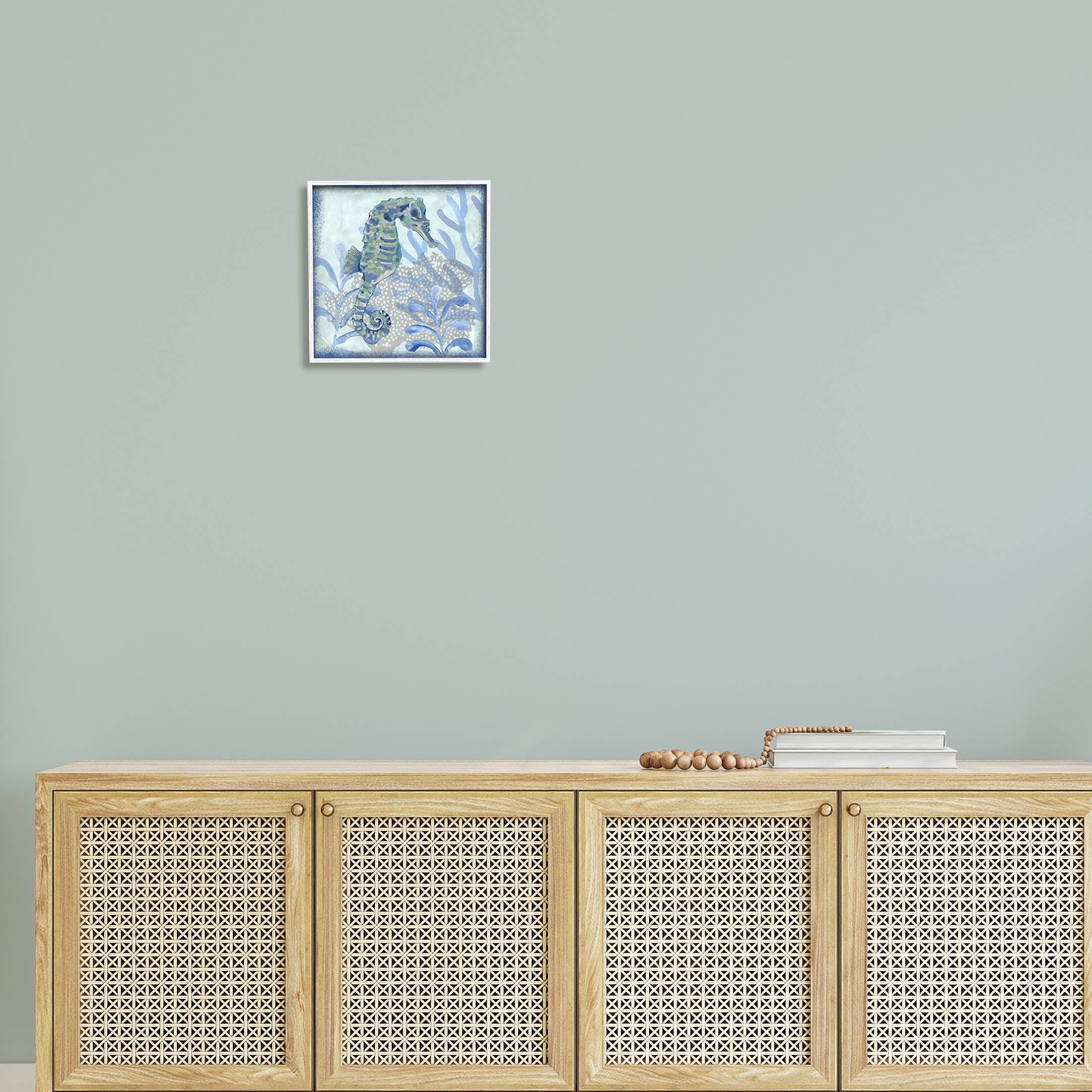Seahorse Underwater Coral Botanicals Animals & Insects Graphic Art White Framed Art Print Wall Art