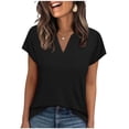 thumbnail image 3 of YHAJDS Women's Basic T Shirts Solid Color V Neck Short Sleeve Slim Cotton Top Summer Light, 3 of 6