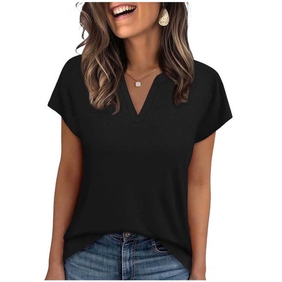 Turilly Trendy Solid V Neck T-Shirt for Women Women's Relaxed Fit Short Sleeve Soft Fabric Casual Daily Top