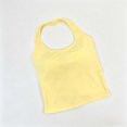 thumbnail image 2 of Womens Cotton Solid Color Halter Tank Tops Backless Double Lined Basic Shirts Trendy Going Out Tops Yellow Free Size, 2 of 5