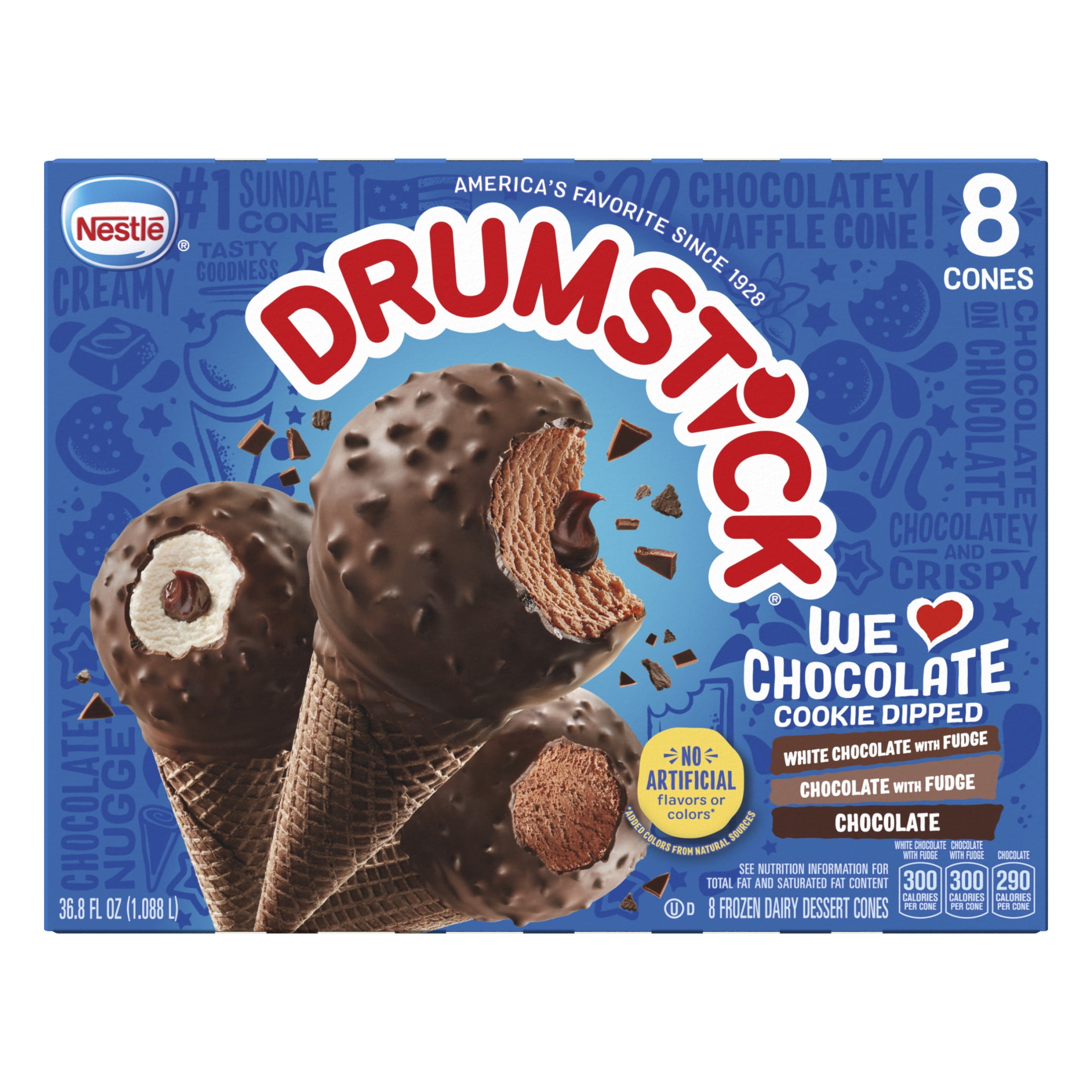 Drumstick Chocolate Cookie Dipped Sundae Cones Variety Pack, 8 Count