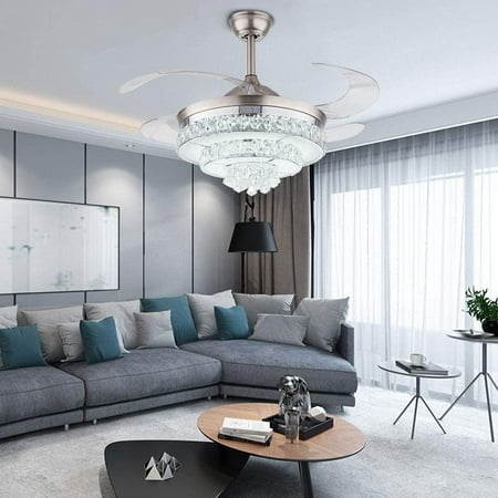 

Aohuada 42 Inch Modern Luxury Crystal Retractable Ceiling Fan with Light 3 Light Color 3 Wind Speed Silver