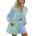 thumbnail image 1 of ITFABS Femmes Blouses, Rayures Épissage Tour-vers le Bas Col Chemise à Manches Longues, 1 of 3