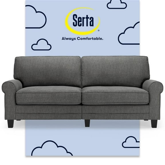 Pemberly Row Modern 78" Rolled Arm Sofa with Removable Covers Gray
