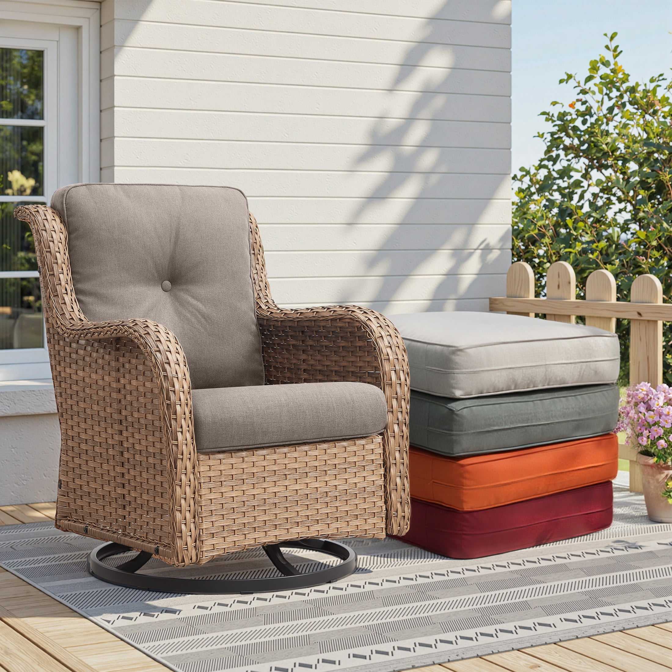 Unnifurnzi Outdoor Deep Seat Cushions Set of 2-22 x 25 x 4 Inch Outdoor Furniture Cushion with Water Resistant & Removable Cover Outdoor Chair Cushion for Patio Furniture Sofa Couch-Gray