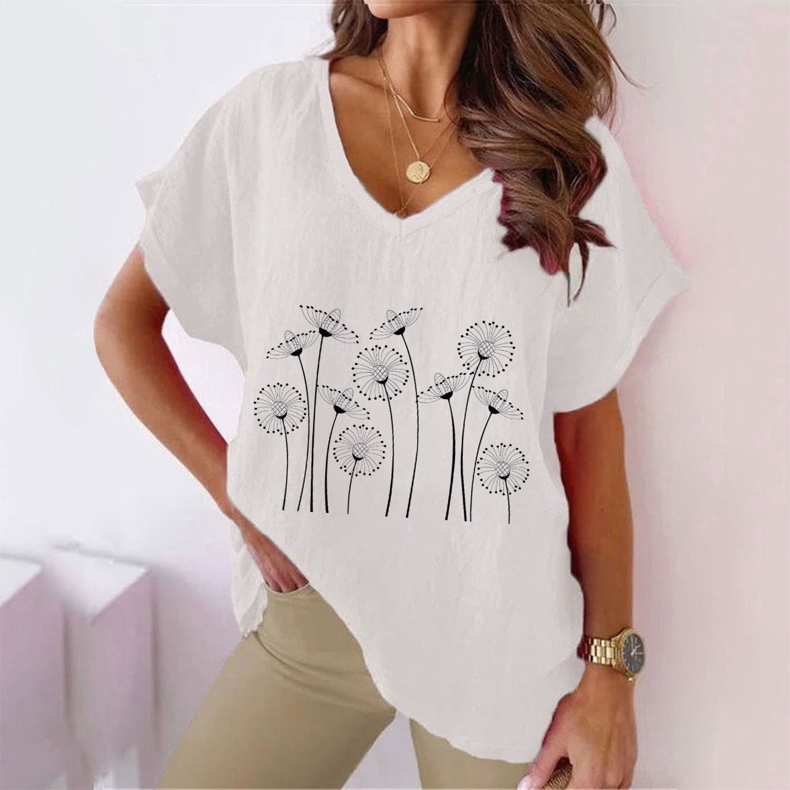 lcziwo Linen Tops for Women Summer,Women Cotton Linen Tees Floral