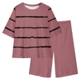 thumbnail image 4 of Girls Athletic Shorts Set Half Sleeve Oversized Striped T-Shirts Leggings Yoga Running Summer Outfits 2 Piece Set Pink, 10T, 4 of 7