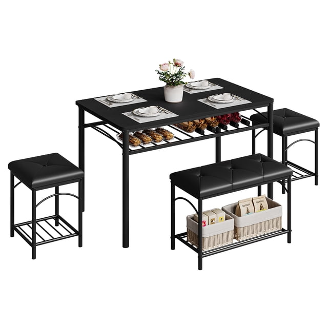 Space-Saving Dining Table Set for 4,Modern Table with Upholstered Bench & 2 Stools,Perfect for Small Apartments, Studios, or Breakfast Nooks