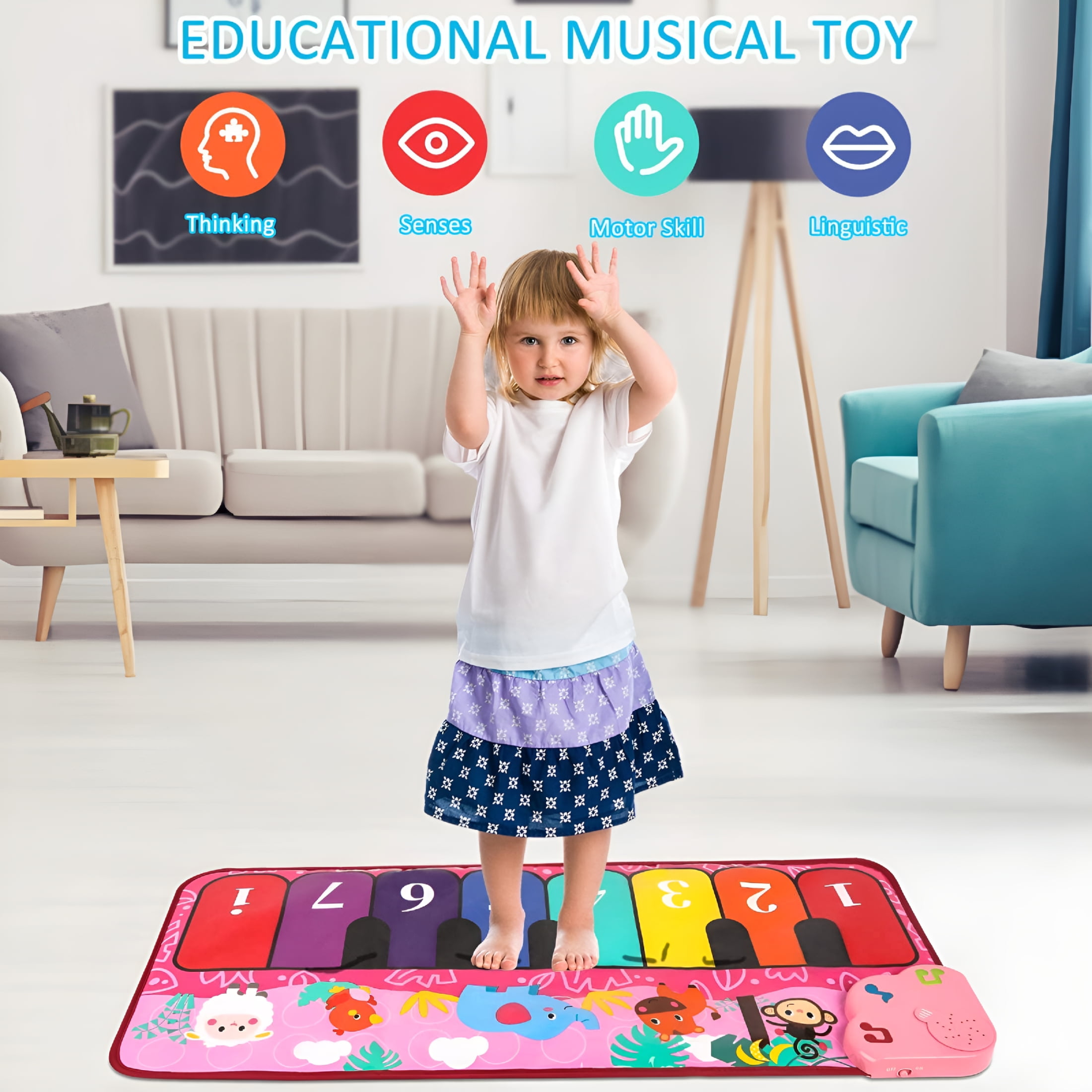 BESTSKY 2026 New Piano Mat for Kids,31.5 X 13.8 Inch Keyboard Music Dancing Play Mat with 5 Animal Sounds Electronic Touch Musical Playmat Game Toy Gift for 1-6 Year Old Girls and Boys-Pink