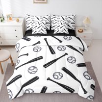 Manfei Baseball Print Bedding Comforter Set 7 Pieces for Teens, Sport Player Full Bedding Set, Cartoon Ball Game Reversible Fitted Sheet Flat Sheet, Breathable Home Decor