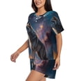 thumbnail image 2 of Daiia Night Sky Wolf Pattern Womens Pajama Sets Short Sleeve Pajamas for Women Sets Soft Lounge Sets Casual Round Neck Sleepwear PJS-Medium, 2 of 7