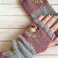thumbnail image 2 of SPRING PARK Women Autumn Winter Bird Embroidered Thick Adjustable Gloves Knit Fingerless Color Block Mitten, 2 of 3