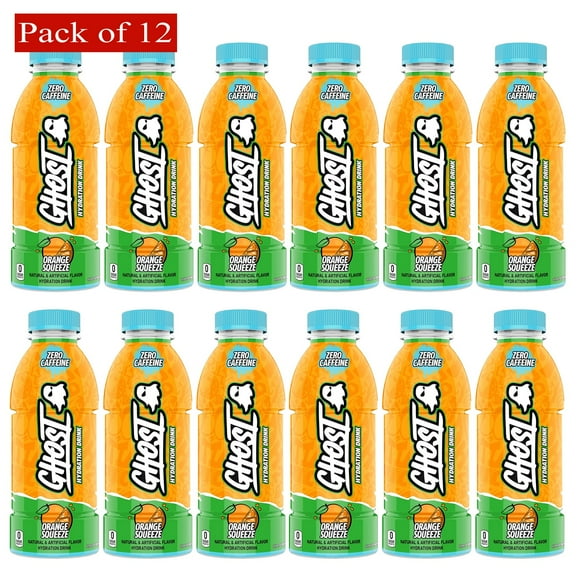 GHOST Hydration Drink, Orange Squeeze - RTD Sports Drinks with Electrolytes for Hydration - Beverage for Athletes - Zero Caffeine & Zero Sugars - 16.9 Fl Oz, 12 Pack OFFER
