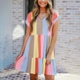 thumbnail image 4 of Women's Fashionable Casual Multicolor Striped Colorblock Layered Mini Dress High Waist Short Sleeve Maxi Dress, 4 of 4
