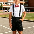 thumbnail image 2 of Boys formal Outfit 4pcs Sets Short Sleeve Dress Shirt Adjustable Suspender Shorts Bow Tie for 2-14 Years Red-B, 2 of 6