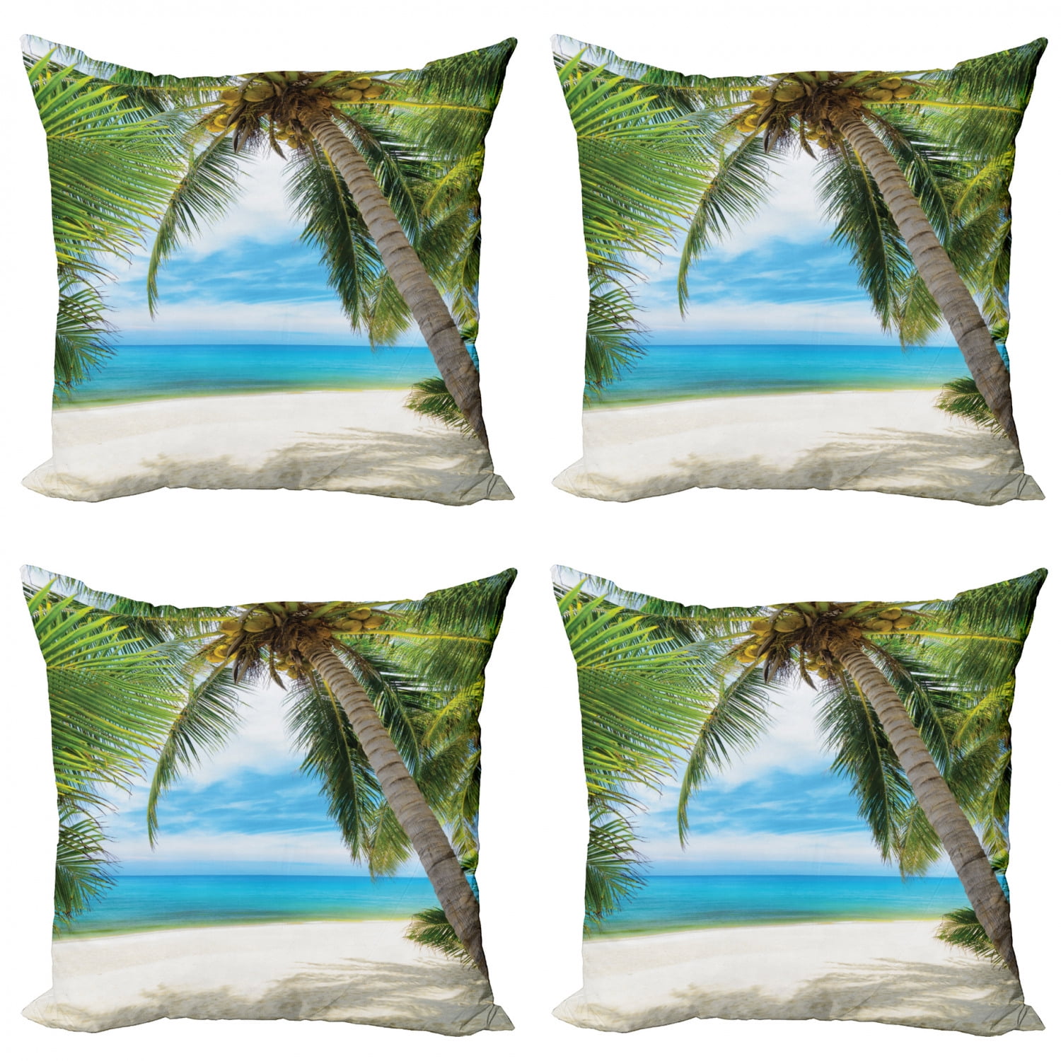 16x16 inches Throw Pillow Case Decor Cushion Covers Square with Hidden Zipper Closure Twin-sided Print Sandy Tropical Paradise Beach with Palm Trees and the Sea Ocean Cushion Case 