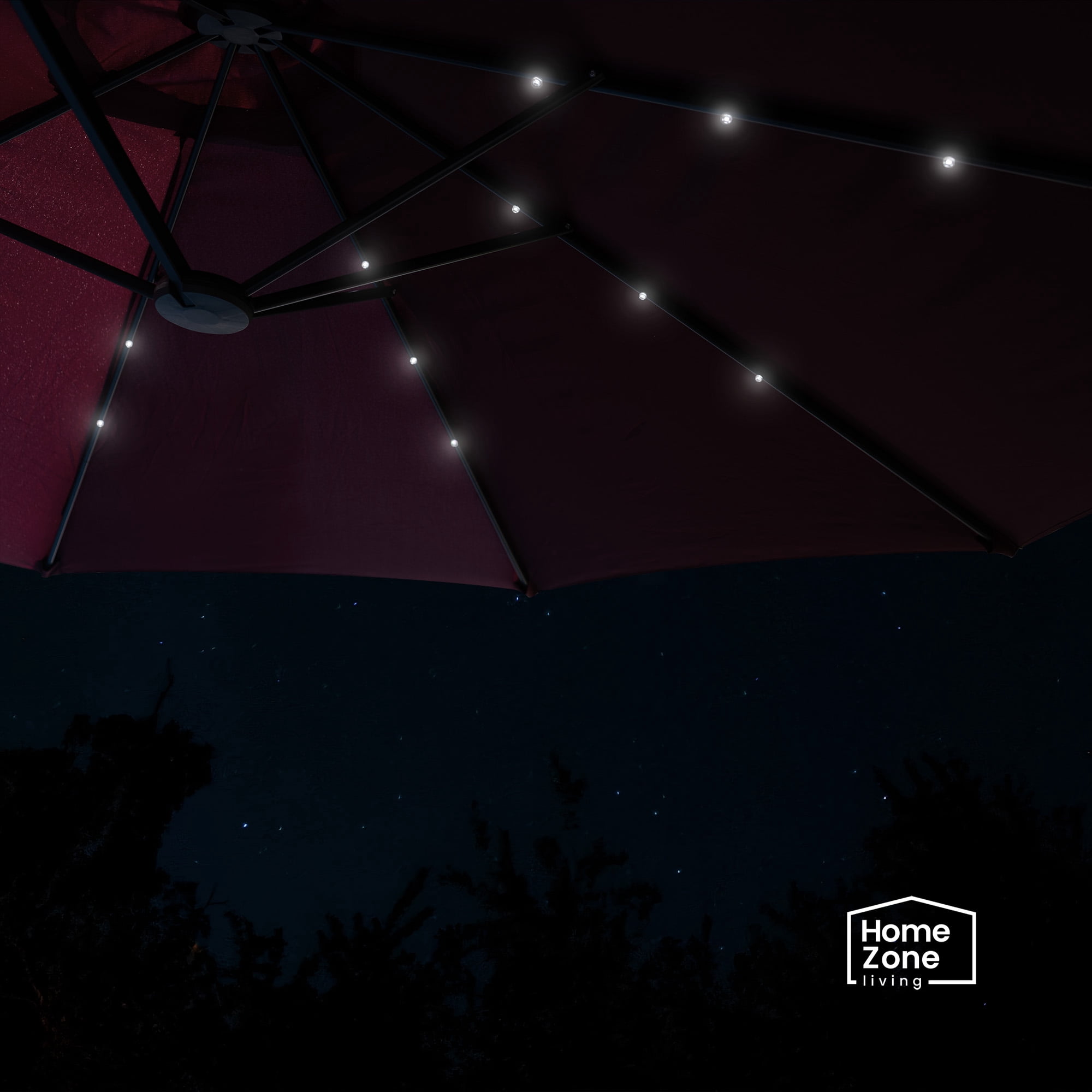 Home Zone Living 15x9 Ft Double Head Patio Umbrella with Base, 36 LED Lights, Sand Bags, UV resistant & Waterproof, 213 LBS Total Weight, Burgundy Red