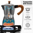 thumbnail image 3 of BOMPCAFE Moka Pot 300ml-6 Cups Espresso Maker, Italian Stovetop Coffee Makers Percolator, Aluminum, Easy To Use & Clean, Camping Home Use | Black | for Mocha Cappuccinos, Lattes, 3 of 6