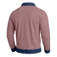thumbnail image 4 of Men's Button Placket Polo Shirts Long Sleeve Lapel Collar Pullover Color Block Denim Splicing Skin Friendly Relaxed Fit Leisure Tee Watermelon Red S, 4 of 8