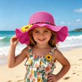 thumbnail image 2 of Avolia Children Sun Hat Straw Plaited Floral Motif Outdoor Play Beach Cap with Wide Brim Hot Pink One Size, 2 of 4