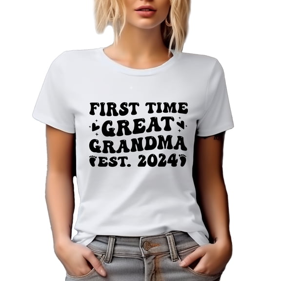 First Time Great Grandma Est. 2024, New Grandmother, Baby Shower, Gender Reveal Party, White T-Shirt, Small