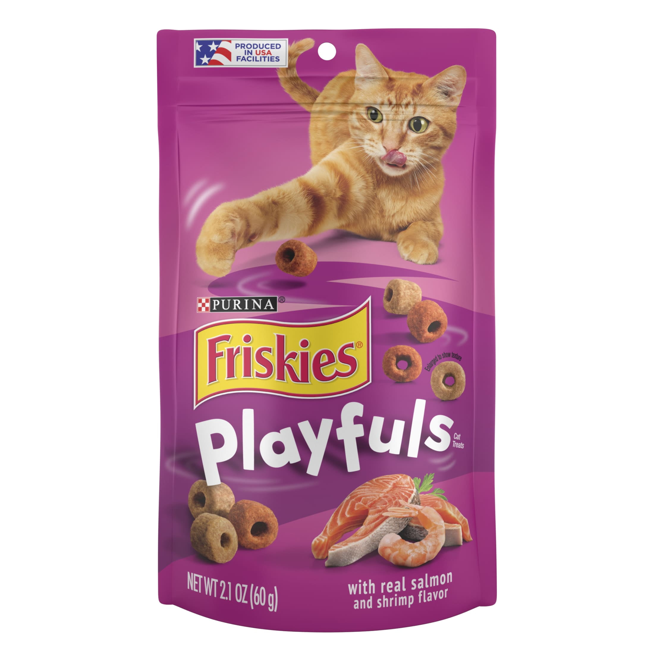 (4 pack) Purina Friskies Playfuls Cat Treats, Salmon & Shrimp, 2.1 oz Bag