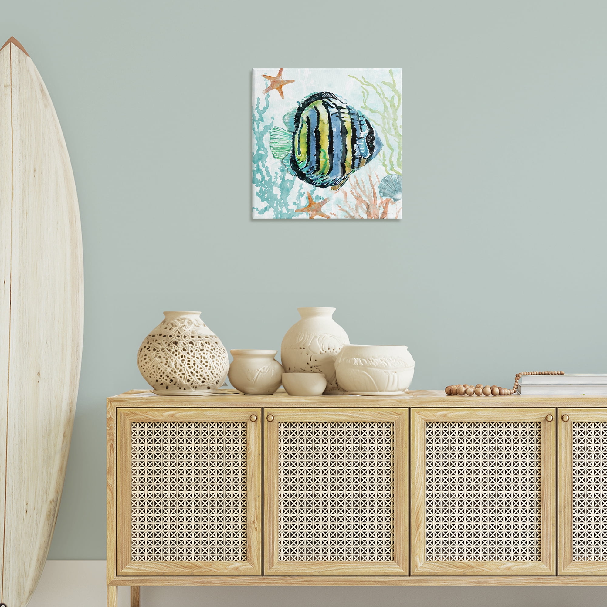 Stupell Industries Striped Angel Fish Animals Painting Wrapped Canvas Art Print Wall Art, 24 x 24
