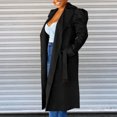 thumbnail image 4 of UYISJ Trench Coat for Women Fall Jackets Double Breasted Long Coat Long Puff Sleeve Classic Lapel Slim Fit Overcoat with Belt S, 4 of 7