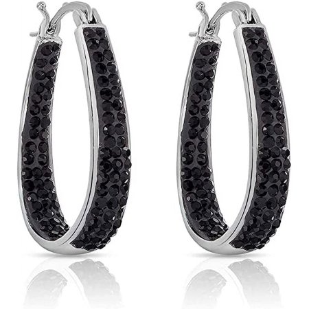 Savlano 14K White Gold Plated Inside Out Crystal Hoop Earrings For Women & Girls Comes With Savlano Gift Box