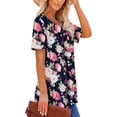 thumbnail image 2 of Camiseta floral con cuello en V y dobladillo con volantes para mujer Camisas cortas holgadas Blusa corta plisada, 2 of 5