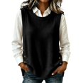 thumbnail image 2 of GILIGEGE Women's Round Neck Sleeveless Pullover Ribbed Knit Sweater Vest,Pullover or Side Button,Fitted Ribbed Knitted,Lightweight Soft Comfy,Vacation Travel Work Vest,Cute Striped Knit Vest Black A, 2 of 6