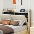 thumbnail image 3 of Sesslife Queen Size Floating Bed Frame with Charging Station and Touch Sensor Nightlight, LED Platform Bed with Storage Upholstered Headboard and Side Pockets, No Box Spring Needed, Beige, 3 of 13