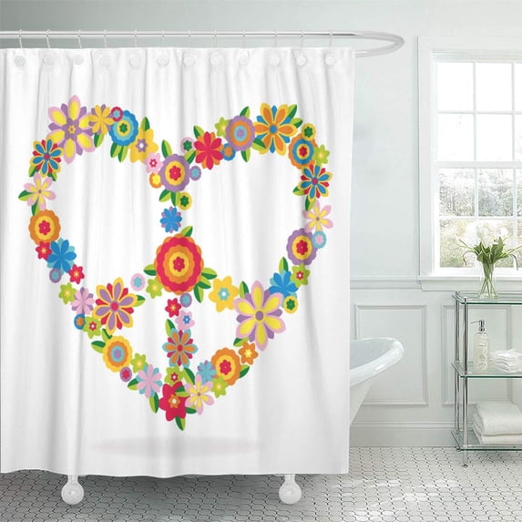 KSADK Colorful Care Peace Heart Sign Made of Flowers Creative Emblem Faith Floral Floral Shower Curtain Bath Curtain 60x72 inch