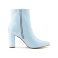 thumbnail image 3 of BLISSFUL STEP Women's Ankle Boots Faux Leather Chunky Heel Pointed Toe Side Zip Booties Sky Blue 10, 3 of 7
