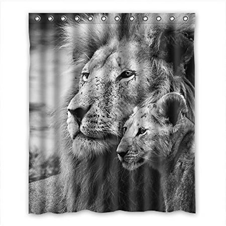 GreenDecor Lion Waterproof Shower Curtain Set with Hooks ...