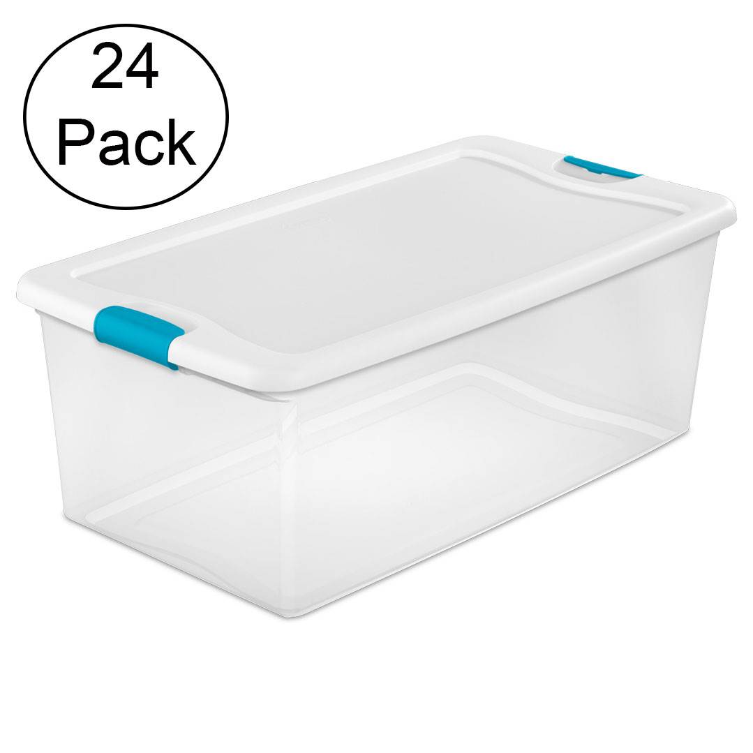 Sterilite 106 qt Clear & Blue Stackable Latching Storage Box Container (24 Pack)