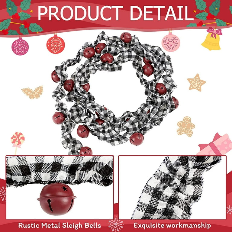 Christmas Tree Garland 9ft Rustic Jingle Bell Buffalo Plaid Ribbon Garland Christmas Tree Decorations Vintage Farmhouse Country Home Decor Metal