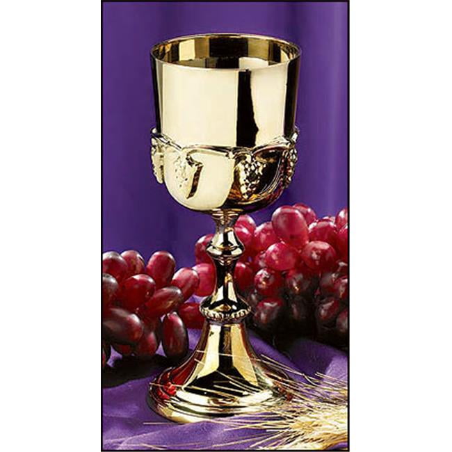 Polished Brass Communion Cup Chalice with Grapes Design, 6 Ounce