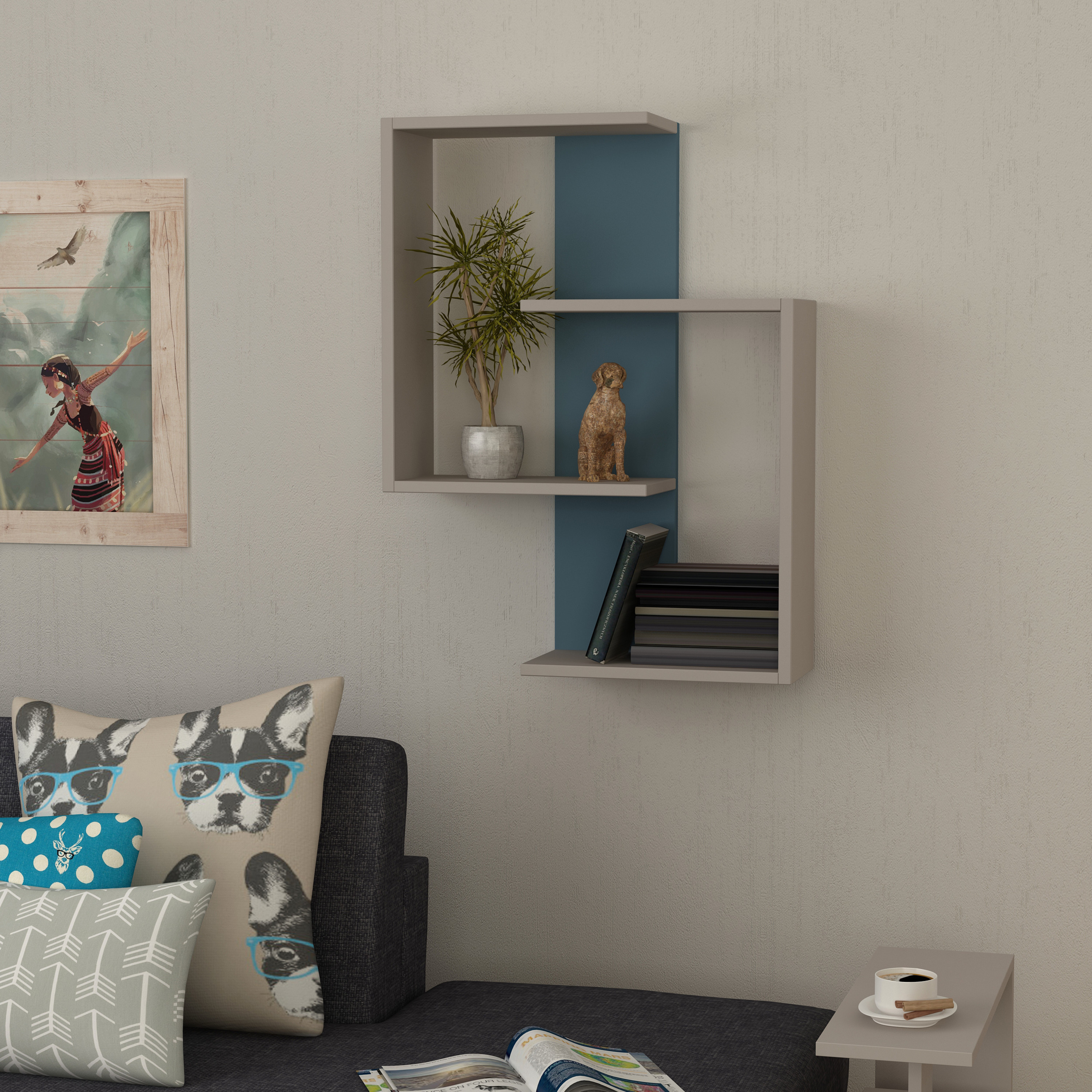 Ada Home Decor Furniture 25.2" 3 Tier Light Mocha Wendy Modern Wall Shelf