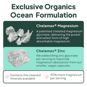 Organics Ocean Pure Magnesium Glycinate with Zinc – Chelated Formula – 90 Capsules – Sleep & Muscle Support
