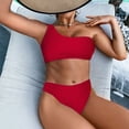 thumbnail image 6 of 1 Set Summer Swimsuit Set One Shoulder Solid Color Tight Sleeveless Padded Bathing Wireless High Waist Lady Bikini Set Water Sports Clothes, 6 of 7