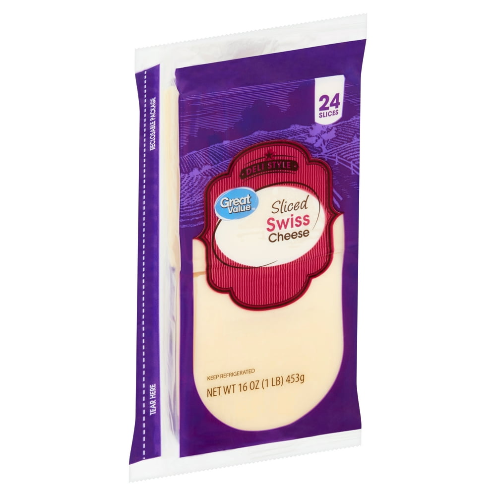 Great Value Deli Style Sliced Swiss Cheese, 24 count, 16 oz Walmart