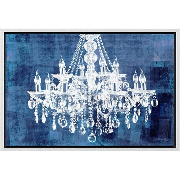 wall26 Framed Canvas Print Wall Art White Chandelier Silhouette on Navy Background Decorative Lights Digital Art Modern Art Chic Relax/Calm Multicolor for Living Room, Bedroom, Office - 16"x24&q