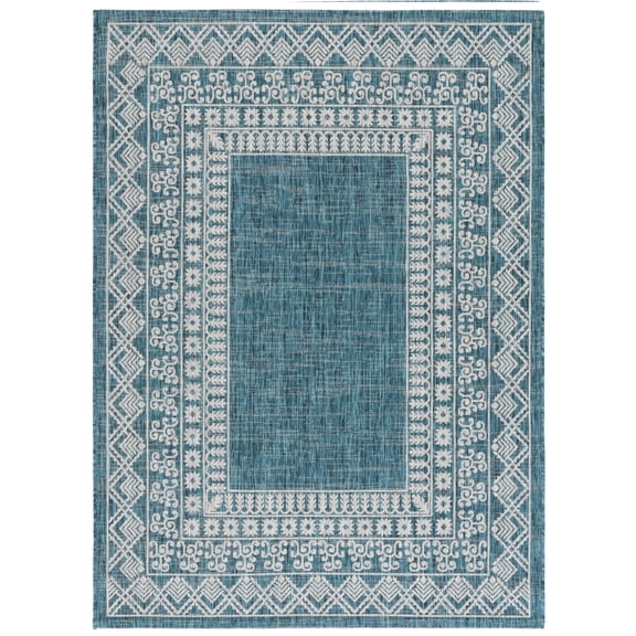 SAFAVIEH Courtyard Emmett Bordered Indoor/Outdoor Area Rug, Blue/Grey, 5'3" x 7'7"